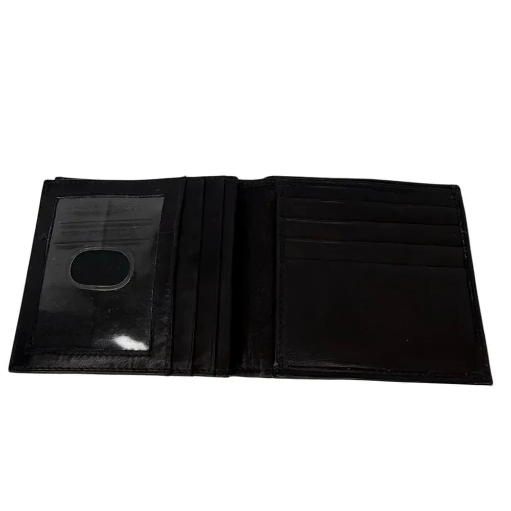 Mens Black Genuine Leather Bifold Wallet Passcase ID Window Card Slots
